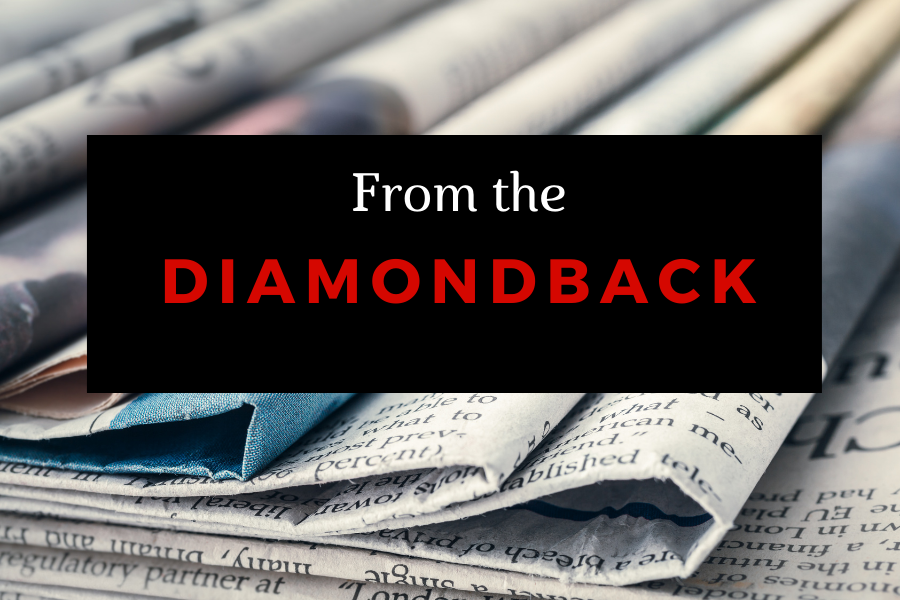 stack of newspapers and  words: from the diamondback